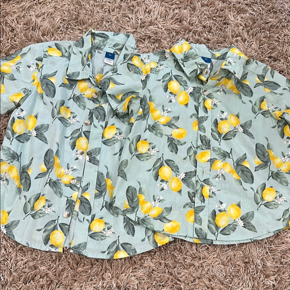 Old Navy Boys' Light Green Button-Down Shirt with Yellow Lemon Print
